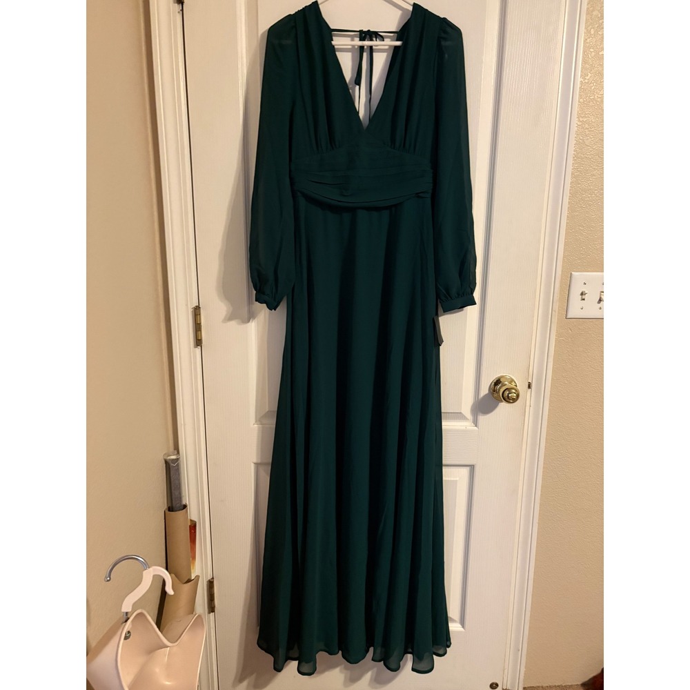 Lulus Maxi Dress Womens S Green NEW Heavenly Hues Chiffon Long Sleeve Gown
